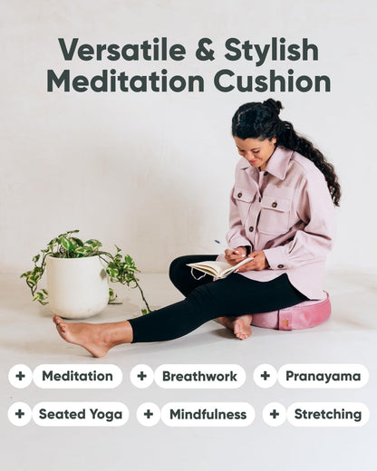 Velvet Meditation Cushion | Luxe Zafu Yoga Floor Pillow Seat | Posture Support | Buckwheat Hull Filled | Large Round Cushion with Removable Washable Cover + Carry Handle