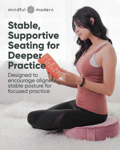 Velvet Meditation Cushion | Luxe Zafu Yoga Floor Pillow Seat | Posture Support | Buckwheat Hull Filled | Large Round Cushion with Removable Washable Cover + Carry Handle