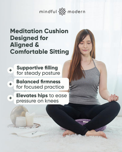 Velvet Meditation Cushion | Luxe Zafu Yoga Floor Pillow Seat | Posture Support | Buckwheat Hull Filled | Large Round Cushion with Removable Washable Cover + Carry Handle