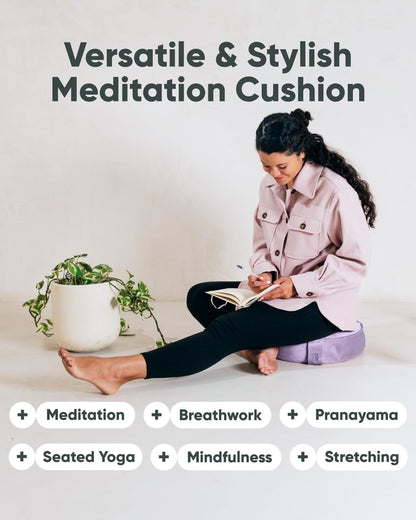 Velvet Meditation Cushion | Luxe Zafu Yoga Floor Pillow Seat | Posture Support | Buckwheat Hull Filled | Large Round Cushion with Removable Washable Cover + Carry Handle