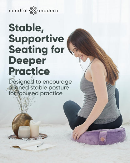 Velvet Meditation Cushion | Luxe Zafu Yoga Floor Pillow Seat | Posture Support | Buckwheat Hull Filled | Large Round Cushion with Removable Washable Cover + Carry Handle