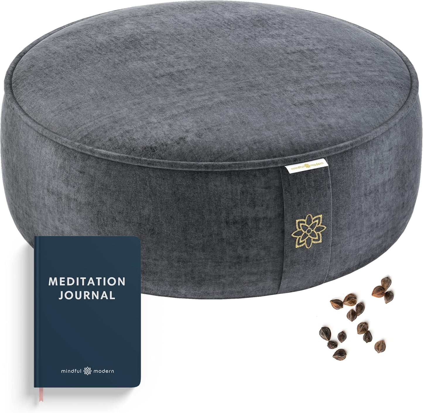 Velvet Meditation Cushion | Luxe Zafu Yoga Floor Pillow Seat | Posture Support | Buckwheat Hull Filled | Large Round Cushion with Removable Washable Cover + Carry Handle