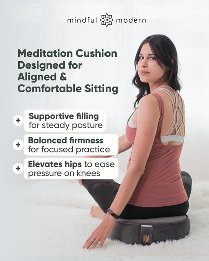 Velvet Meditation Cushion | Luxe Zafu Yoga Floor Pillow Seat | Posture Support | Buckwheat Hull Filled | Large Round Cushion with Removable Washable Cover + Carry Handle
