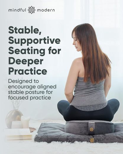 Velvet Meditation Cushion | Luxe Zafu Yoga Floor Pillow Seat | Posture Support | Buckwheat Hull Filled | Large Round Cushion with Removable Washable Cover + Carry Handle