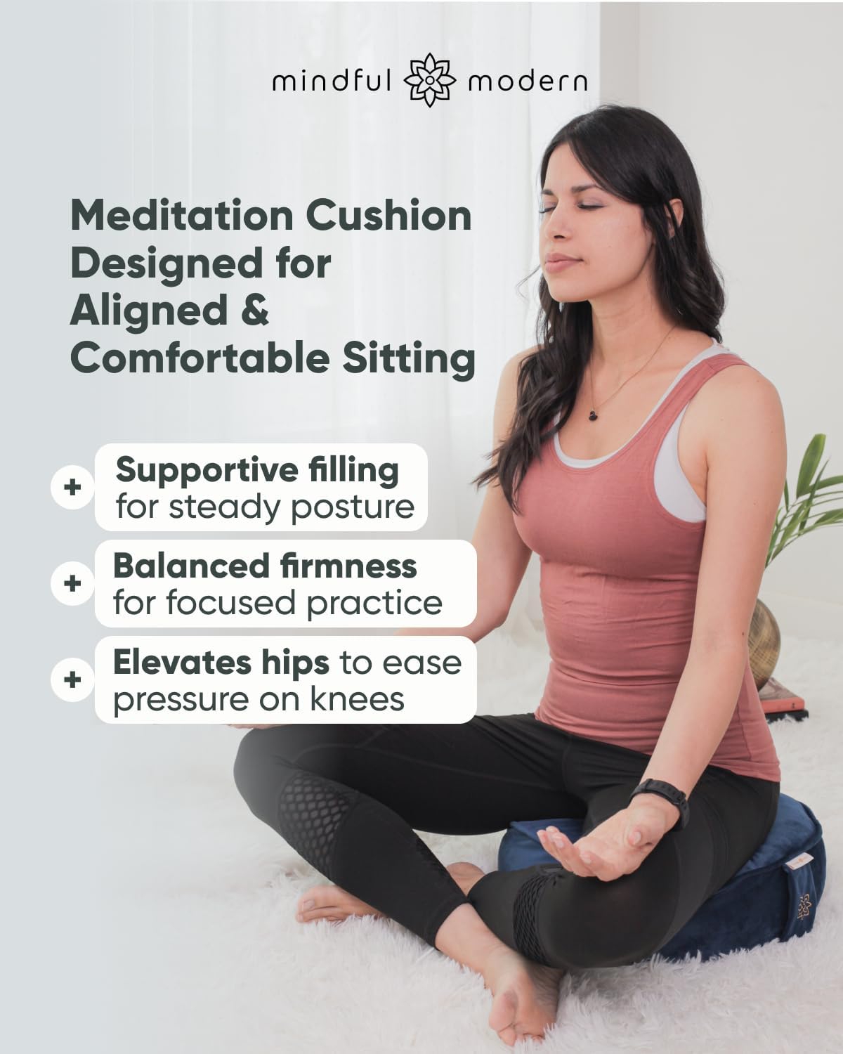 Velvet Meditation Cushion | Luxe Zafu Yoga Floor Pillow Seat | Posture Support | Buckwheat Hull Filled | Large Round Cushion with Removable Washable Cover + Carry Handle