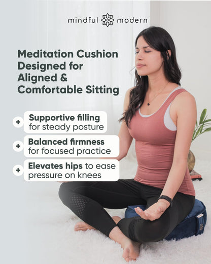 Velvet Meditation Cushion | Luxe Zafu Yoga Floor Pillow Seat | Posture Support | Buckwheat Hull Filled | Large Round Cushion with Removable Washable Cover + Carry Handle
