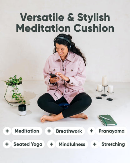 Velvet Meditation Cushion | Luxe Zafu Yoga Floor Pillow Seat | Posture Support | Buckwheat Hull Filled | Large Round Cushion with Removable Washable Cover + Carry Handle