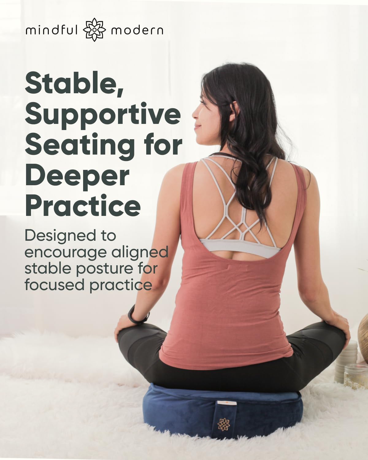 Velvet Meditation Cushion | Luxe Zafu Yoga Floor Pillow Seat | Posture Support | Buckwheat Hull Filled | Large Round Cushion with Removable Washable Cover + Carry Handle