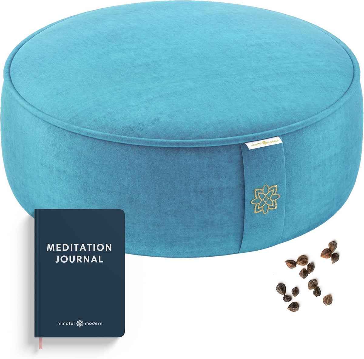 Velvet Meditation Cushion | Luxe Zafu Yoga Floor Pillow Seat | Posture Support | Buckwheat Hull Filled | Large Round Cushion with Removable Washable Cover + Carry Handle