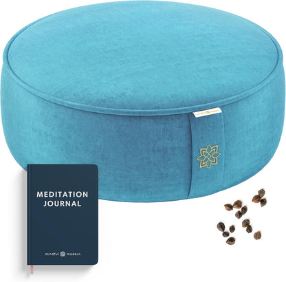 Velvet Meditation Cushion | Luxe Zafu Yoga Floor Pillow Seat | Posture Support | Buckwheat Hull Filled | Large Round Cushion with Removable Washable Cover + Carry Handle