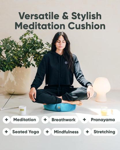 Velvet Meditation Cushion | Luxe Zafu Yoga Floor Pillow Seat | Posture Support | Buckwheat Hull Filled | Large Round Cushion with Removable Washable Cover + Carry Handle
