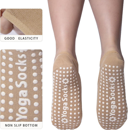6 Pairs Non-Slip Yoga Socks for Women Pilates Grips Socks | Cross strap design offers breathable fit & flexible support. Grips for yoga, pilates, ballet, dance, studio workouts.
