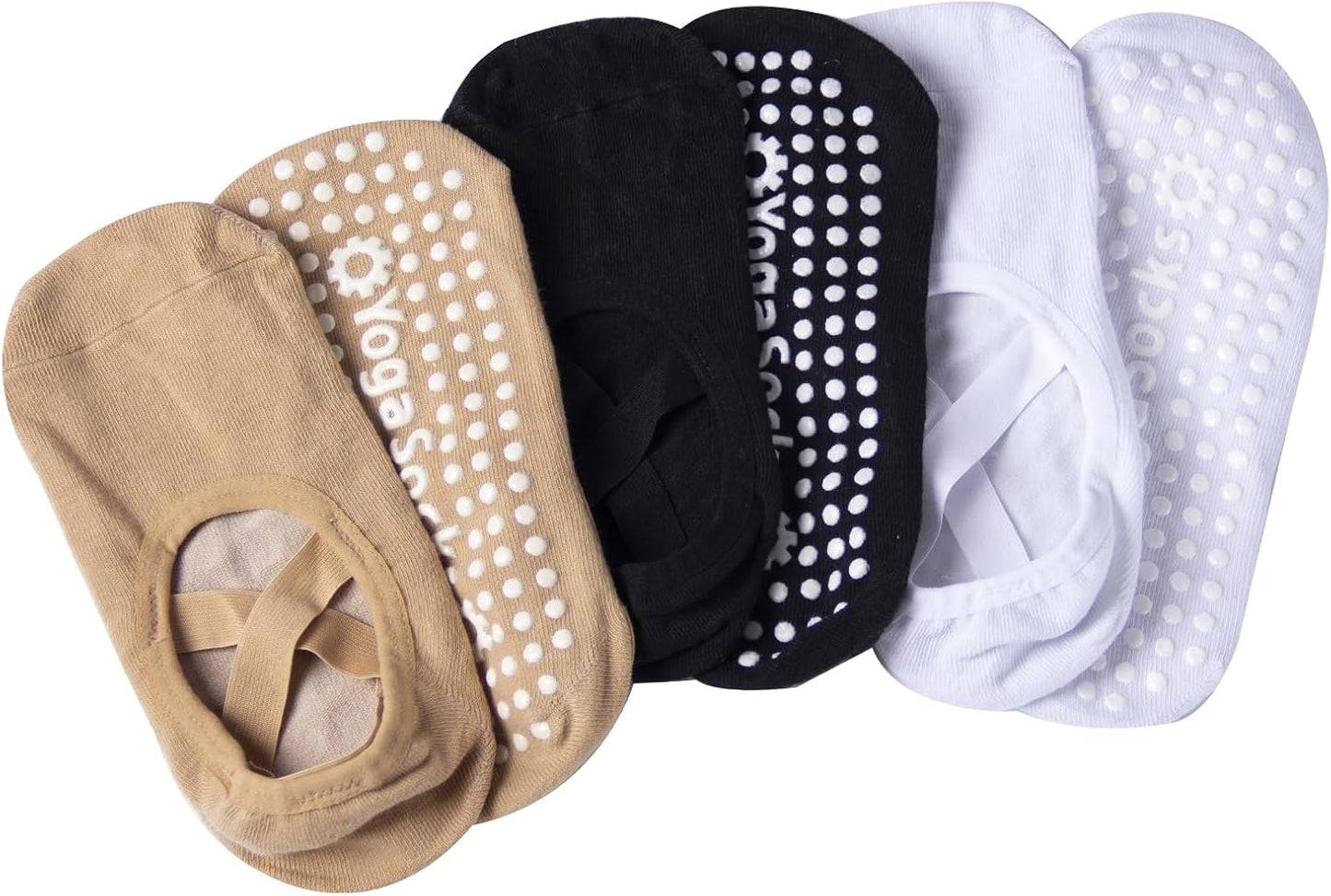 6 Pairs Non-Slip Yoga Socks for Women Pilates Grips Socks | Cross strap design offers breathable fit & flexible support. Grips for yoga, pilates, ballet, dance, studio workouts.