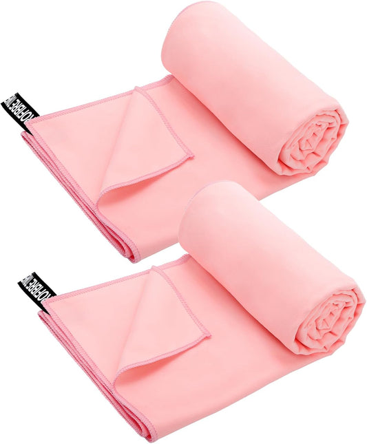2 Pack Hot Yoga Towel, Super-Absorbent Soft Microfiber Yoga Mat Towels, Mat-Sized Non Slip Yoga Towel for Bikram Pilates Fitness, 72" x 26.5", Pink