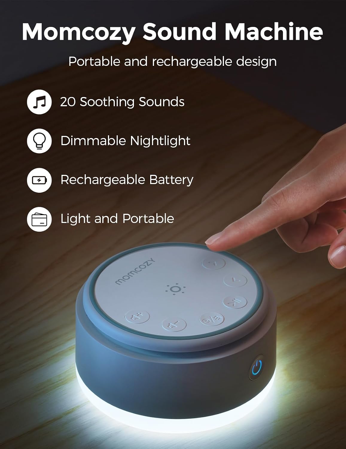 Sound Machine for Baby-20 Soothing Sounds & Touch Warm Light Portable White Noise for Kids & Adults for Sleeping Timer and Memory | Ideal Travel Companion & Nursery Must-Have
