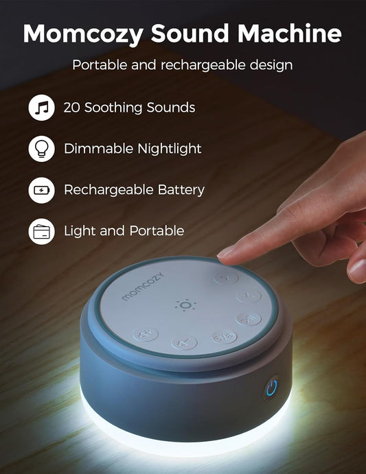 Sound Machine for Baby-20 Soothing Sounds & Touch Warm Light Portable White Noise for Kids & Adults for Sleeping Timer and Memory | Ideal Travel Companion & Nursery Must-Have