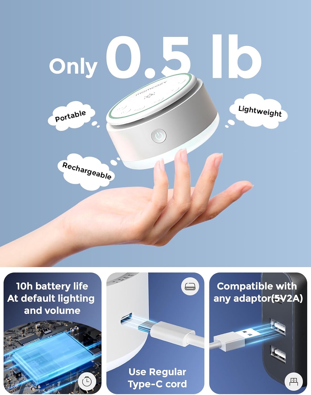Sound Machine for Baby-20 Soothing Sounds & Touch Warm Light Portable White Noise for Kids & Adults for Sleeping Timer and Memory | Ideal Travel Companion & Nursery Must-Have