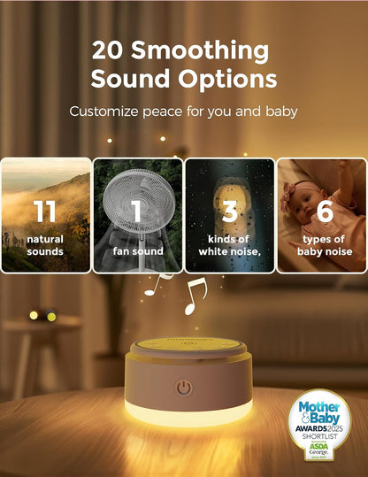 Sound Machine for Baby-20 Soothing Sounds & Touch Warm Light Portable White Noise for Kids & Adults for Sleeping Timer and Memory | Ideal Travel Companion & Nursery Must-Have