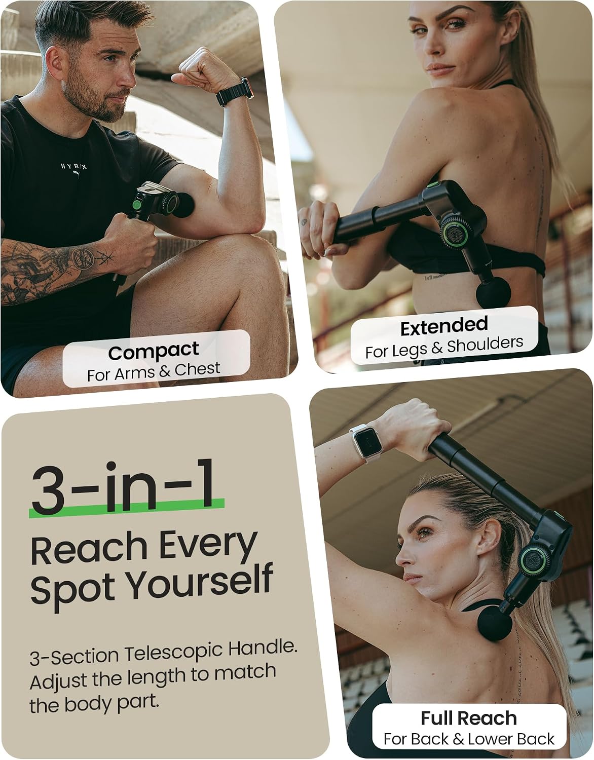3-in-1 Foldable Massage Gun Deep Tissue with Extension Handle