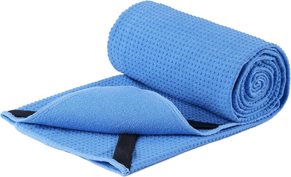 Microfiber Hot Yoga Towel Mat, 24 x 72 inches, with Non-Slip Silicone Grip, Secure Fit Elastic Straps (Purple)