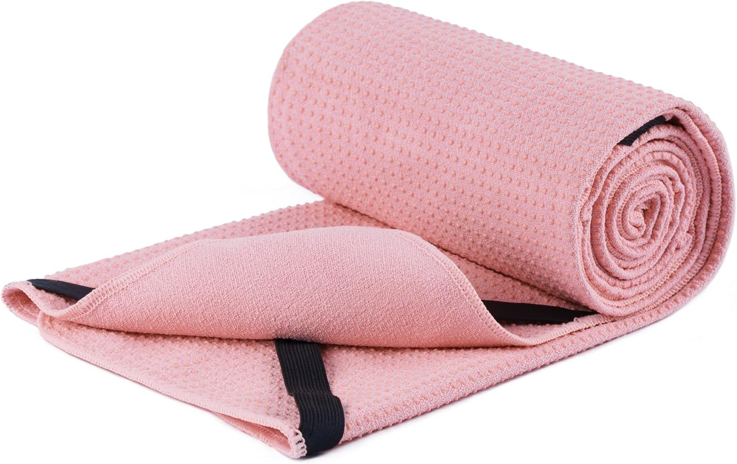 Microfiber Hot Yoga Towel Mat, 24 x 72 inches, with Non-Slip Silicone Grip, Secure Fit Elastic Straps (Purple)