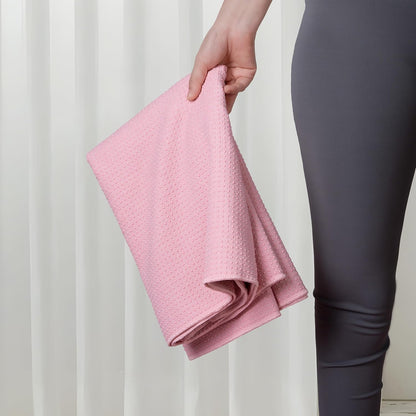 Microfiber Hot Yoga Towel Mat, 24 x 72 inches, with Non-Slip Silicone Grip, Secure Fit Elastic Straps (Purple)