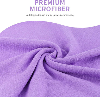 Microfiber Hot Yoga Towel Mat, 24 x 72 inches, with Non-Slip Silicone Grip, Secure Fit Elastic Straps (Purple)