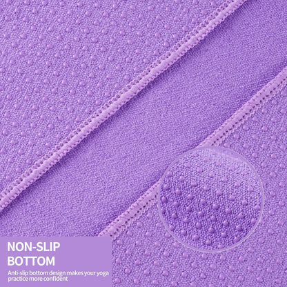Microfiber Hot Yoga Towel Mat, 24 x 72 inches, with Non-Slip Silicone Grip, Secure Fit Elastic Straps (Purple)