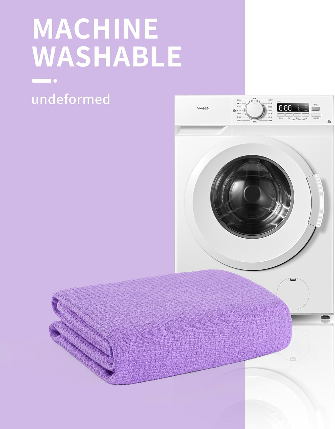Microfiber Hot Yoga Towel Mat, 24 x 72 inches, with Non-Slip Silicone Grip, Secure Fit Elastic Straps (Purple)