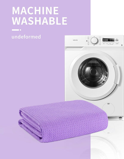 Microfiber Hot Yoga Towel Mat, 24 x 72 inches, with Non-Slip Silicone Grip, Secure Fit Elastic Straps (Purple)