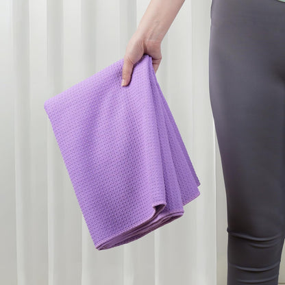 Microfiber Hot Yoga Towel Mat, 24 x 72 inches, with Non-Slip Silicone Grip, Secure Fit Elastic Straps (Purple)