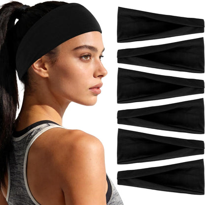 6Pcs Headbands Paisley Bandanas Head Bands Sweat Band Hair Wrap Headwrap Fashion Boho Wide Thick Workout Yoga Elastic Headbands Mens Cooling Running Sports Headband Sweatbands for Women and Men