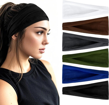 6Pcs Headbands Paisley Bandanas Head Bands Sweat Band Hair Wrap Headwrap Fashion Boho Wide Thick Workout Yoga Elastic Headbands Mens Cooling Running Sports Headband Sweatbands for Women and Men