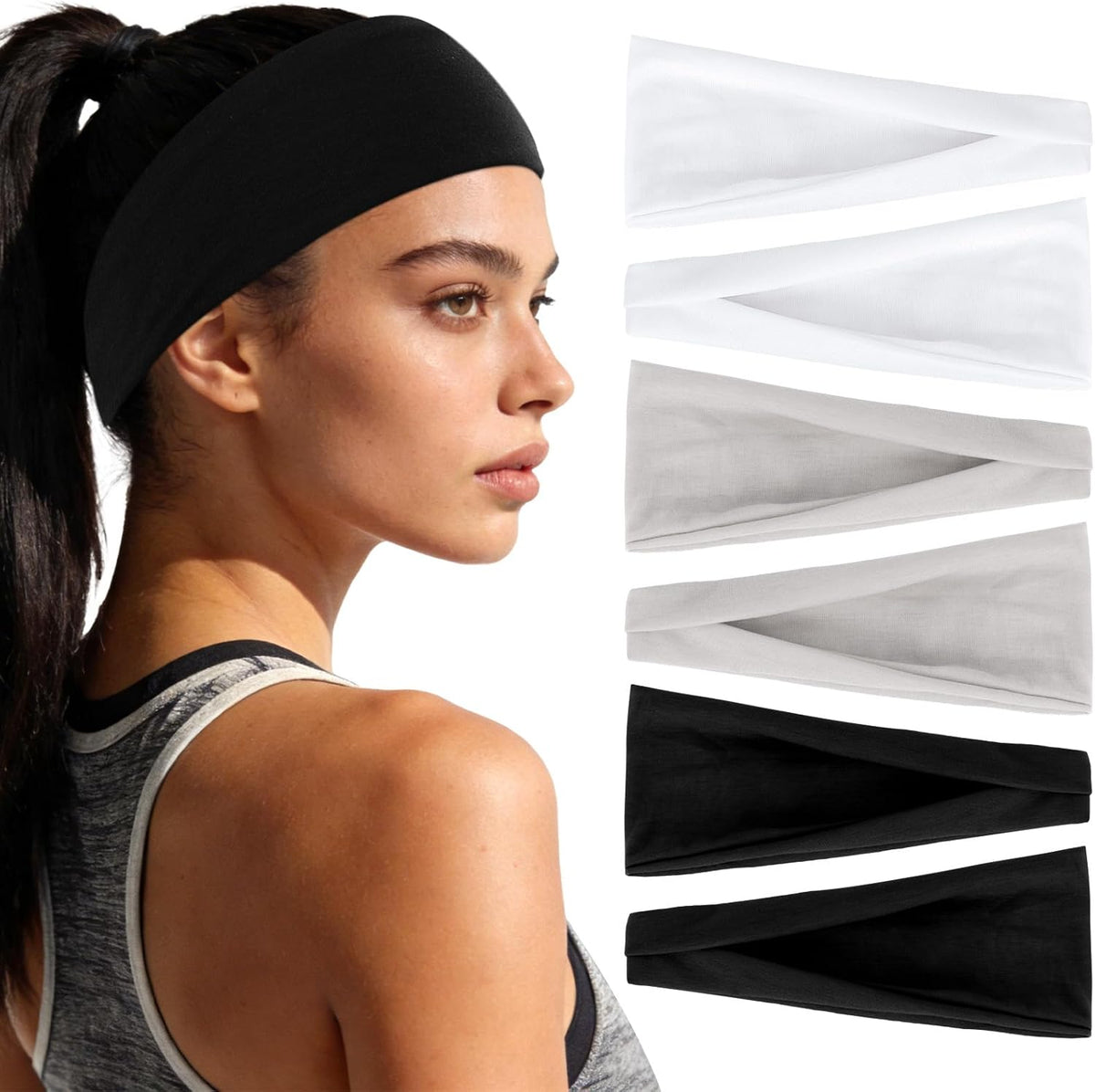 6Pcs Headbands Paisley Bandanas Head Bands Sweat Band Hair Wrap Headwrap Fashion Boho Wide Thick Workout Yoga Elastic Headbands Mens Cooling Running Sports Headband Sweatbands for Women and Men