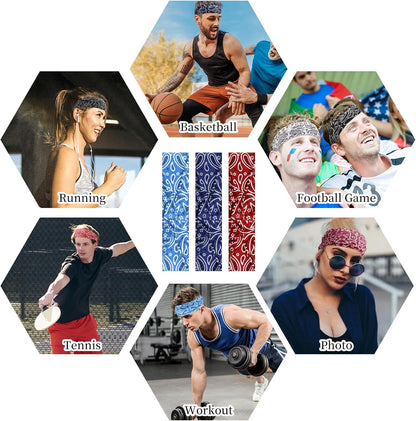 6Pcs Headbands Paisley Bandanas Head Bands Sweat Band Hair Wrap Headwrap Fashion Boho Wide Thick Workout Yoga Elastic Headbands Mens Cooling Running Sports Headband Sweatbands for Women and Men
