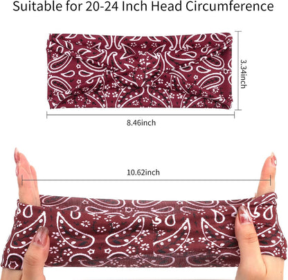 6Pcs Headbands Paisley Bandanas Head Bands Sweat Band Hair Wrap Headwrap Fashion Boho Wide Thick Workout Yoga Elastic Headbands Mens Cooling Running Sports Headband Sweatbands for Women and Men