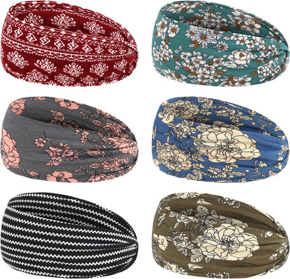 6Pcs Headbands Paisley Bandanas Head Bands Sweat Band Hair Wrap Headwrap Fashion Boho Wide Thick Workout Yoga Elastic Headbands Mens Cooling Running Sports Headband Sweatbands for Women and Men