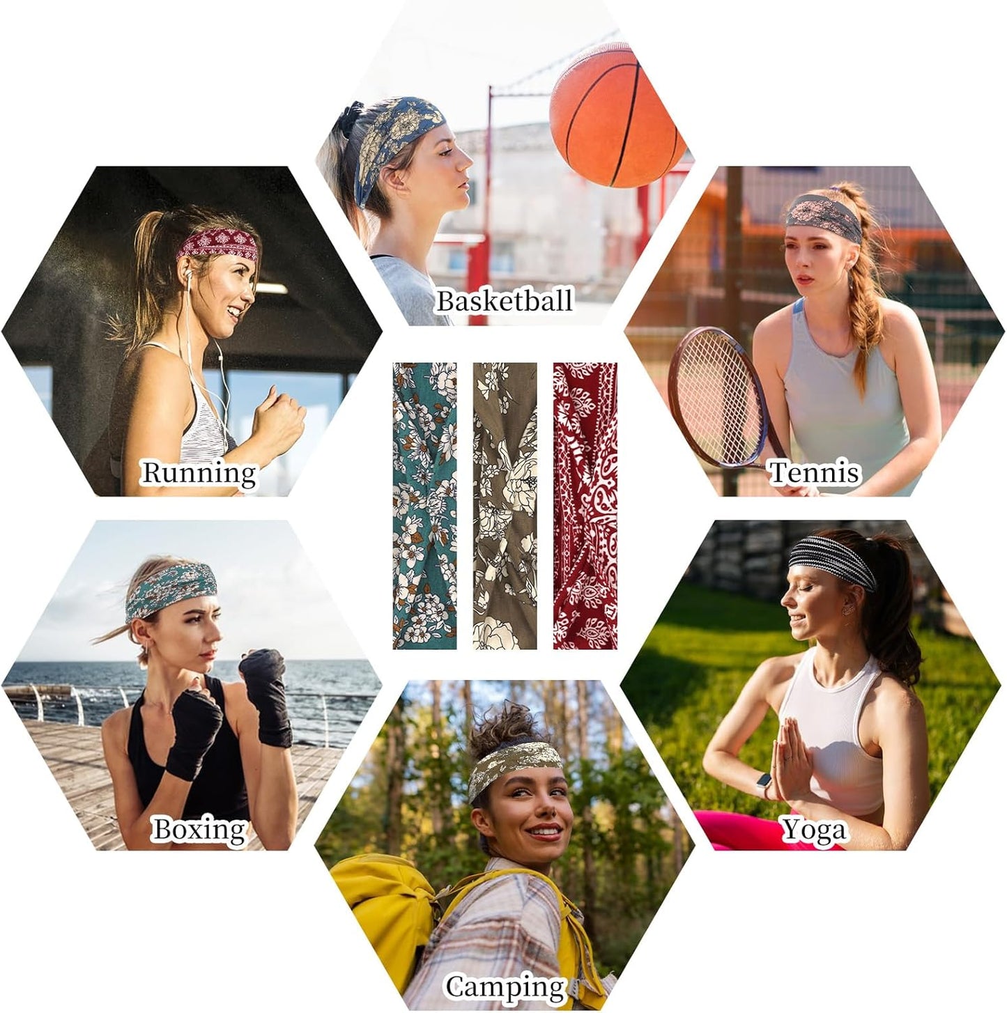 6Pcs Headbands Paisley Bandanas Head Bands Sweat Band Hair Wrap Headwrap Fashion Boho Wide Thick Workout Yoga Elastic Headbands Mens Cooling Running Sports Headband Sweatbands for Women and Men