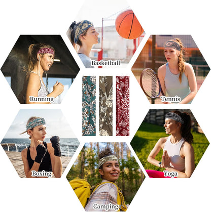 6Pcs Headbands Paisley Bandanas Head Bands Sweat Band Hair Wrap Headwrap Fashion Boho Wide Thick Workout Yoga Elastic Headbands Mens Cooling Running Sports Headband Sweatbands for Women and Men