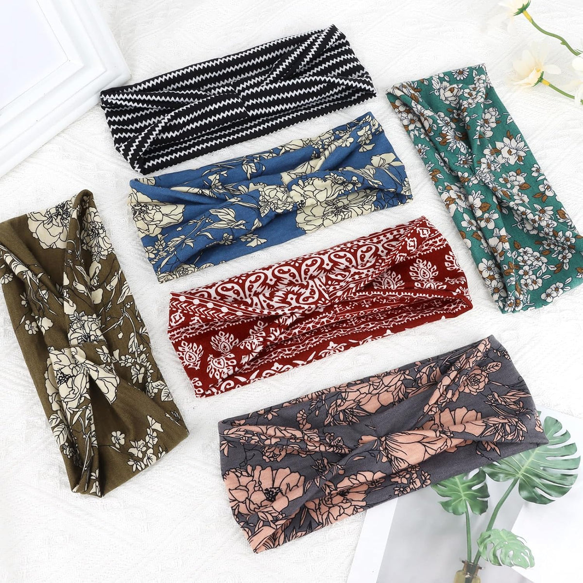6Pcs Headbands Paisley Bandanas Head Bands Sweat Band Hair Wrap Headwrap Fashion Boho Wide Thick Workout Yoga Elastic Headbands Mens Cooling Running Sports Headband Sweatbands for Women and Men