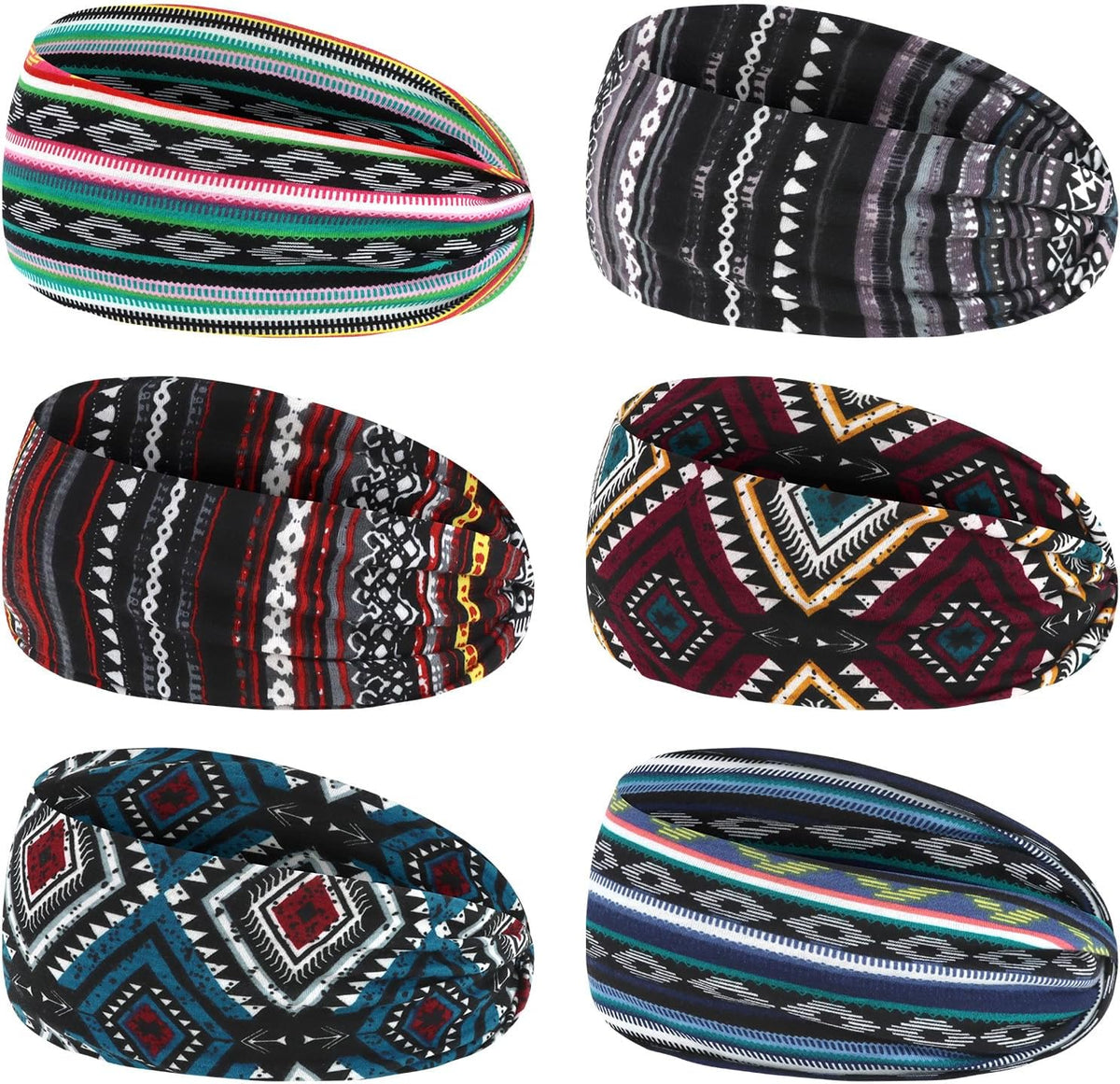 6Pcs Headbands Paisley Bandanas Head Bands Sweat Band Hair Wrap Headwrap Fashion Boho Wide Thick Workout Yoga Elastic Headbands Mens Cooling Running Sports Headband Sweatbands for Women and Men