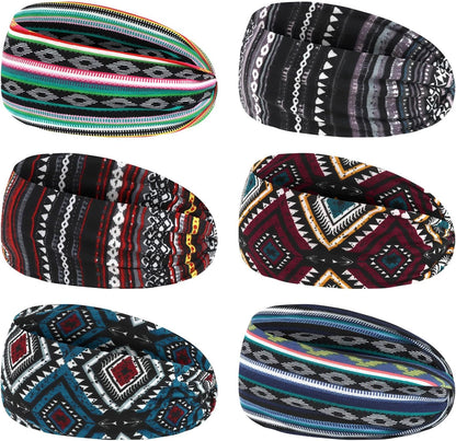 6Pcs Headbands Paisley Bandanas Head Bands Sweat Band Hair Wrap Headwrap Fashion Boho Wide Thick Workout Yoga Elastic Headbands Mens Cooling Running Sports Headband Sweatbands for Women and Men