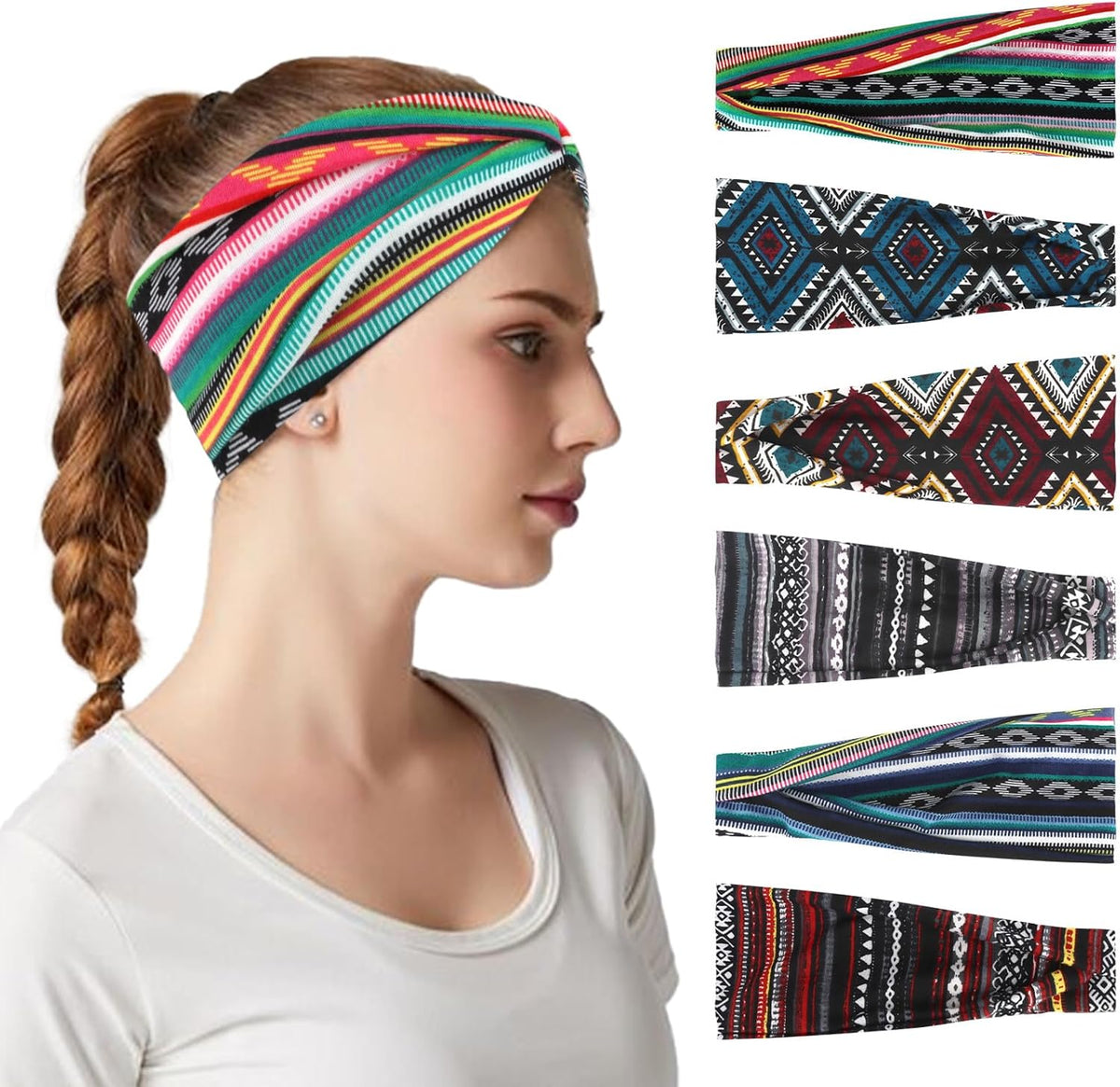 6Pcs Headbands Paisley Bandanas Head Bands Sweat Band Hair Wrap Headwrap Fashion Boho Wide Thick Workout Yoga Elastic Headbands Mens Cooling Running Sports Headband Sweatbands for Women and Men