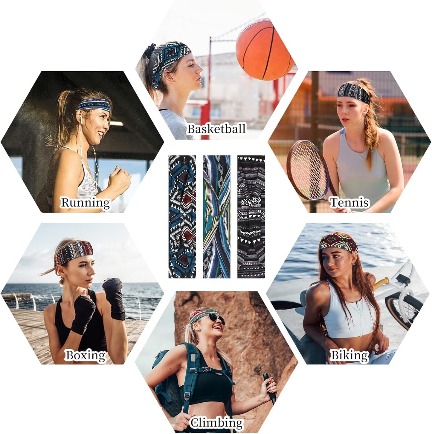 6Pcs Headbands Paisley Bandanas Head Bands Sweat Band Hair Wrap Headwrap Fashion Boho Wide Thick Workout Yoga Elastic Headbands Mens Cooling Running Sports Headband Sweatbands for Women and Men