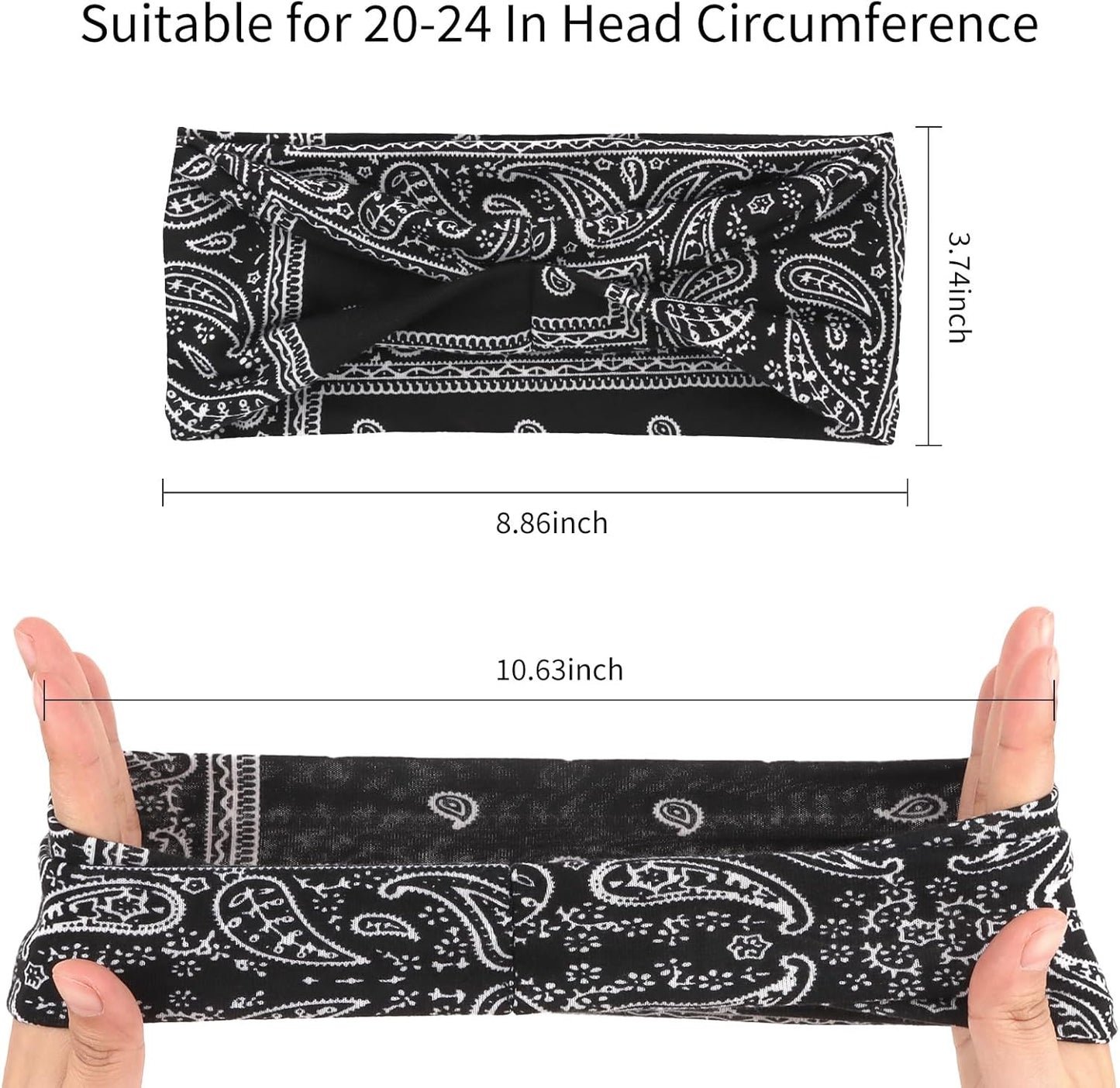 6Pcs Headbands Paisley Bandanas Head Bands Sweat Band Hair Wrap Headwrap Fashion Boho Wide Thick Workout Yoga Elastic Headbands Mens Cooling Running Sports Headband Sweatbands for Women and Men