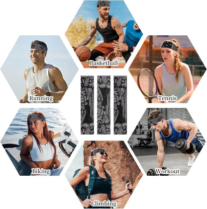 6Pcs Headbands Paisley Bandanas Head Bands Sweat Band Hair Wrap Headwrap Fashion Boho Wide Thick Workout Yoga Elastic Headbands Mens Cooling Running Sports Headband Sweatbands for Women and Men