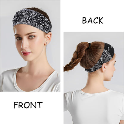 6Pcs Headbands Paisley Bandanas Head Bands Sweat Band Hair Wrap Headwrap Fashion Boho Wide Thick Workout Yoga Elastic Headbands Mens Cooling Running Sports Headband Sweatbands for Women and Men