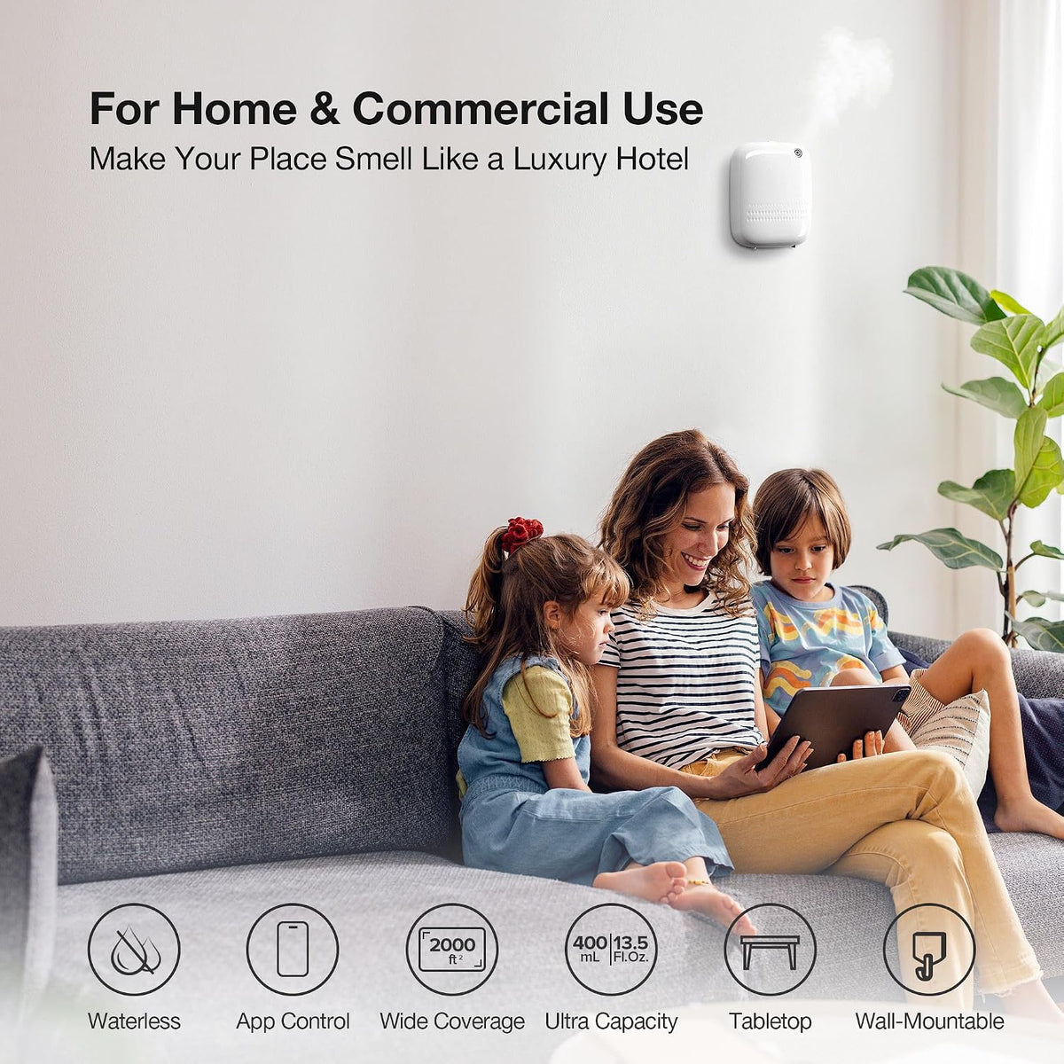 ANW Smart Waterless Essential Oil Diffuser for Large Room, White