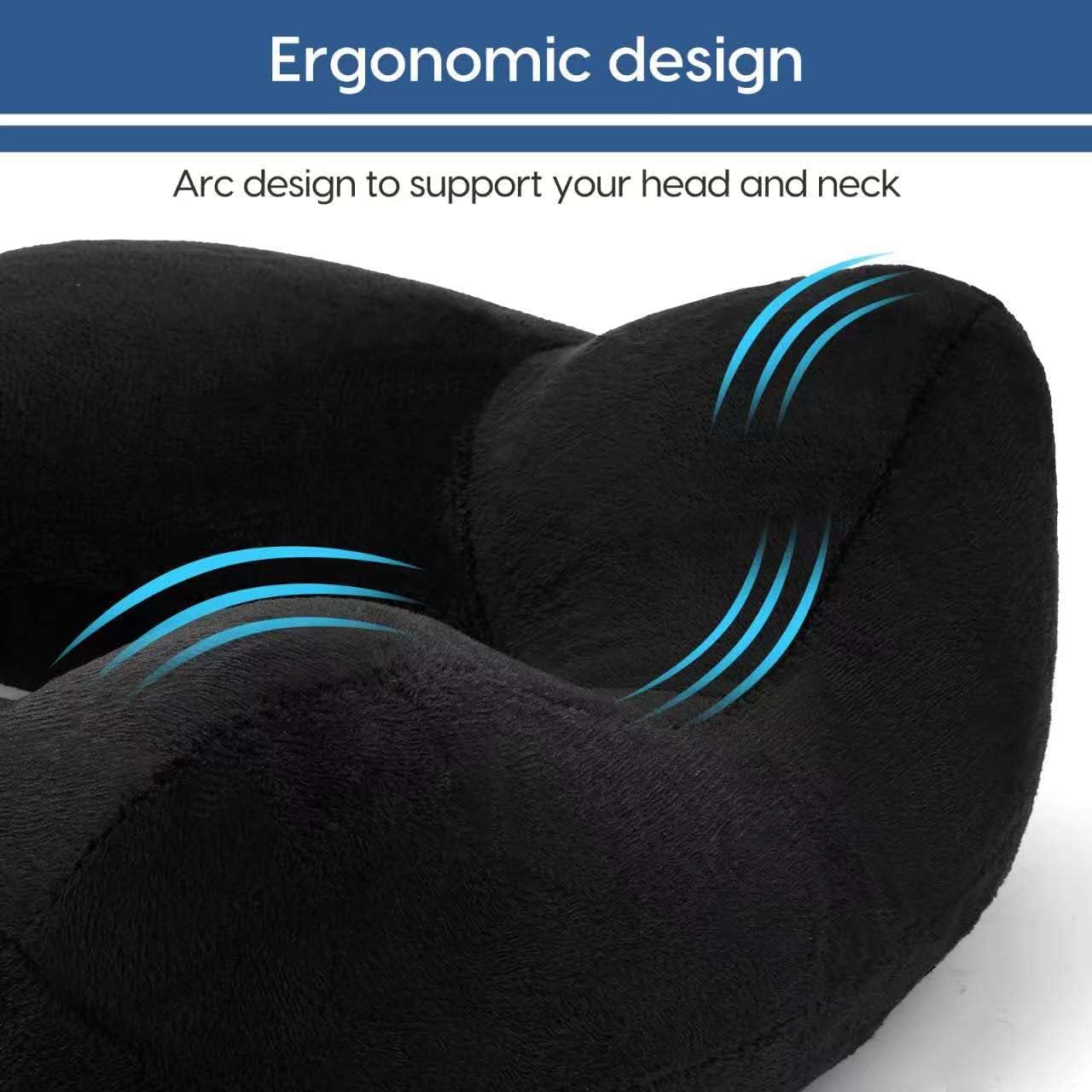 Inflatable Travel Pillow for Airplane Inflatable Neck Pillow for Traveling with Soft Velvet Washable Cover for Sleeping, Airplane,Train, Car, Office, Contoured Eye Masks, Earplugs (Dark Gray)