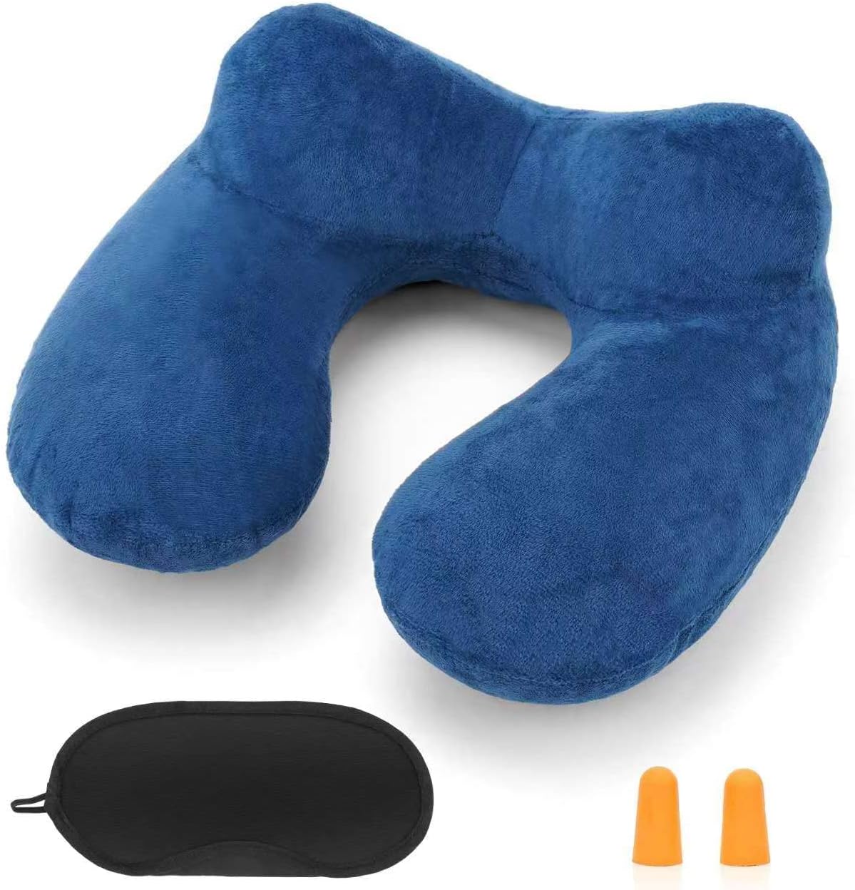 Inflatable Travel Pillow for Airplane Inflatable Neck Pillow for Traveling with Soft Velvet Washable Cover for Sleeping, Airplane,Train, Car, Office, Contoured Eye Masks, Earplugs (Dark Gray)